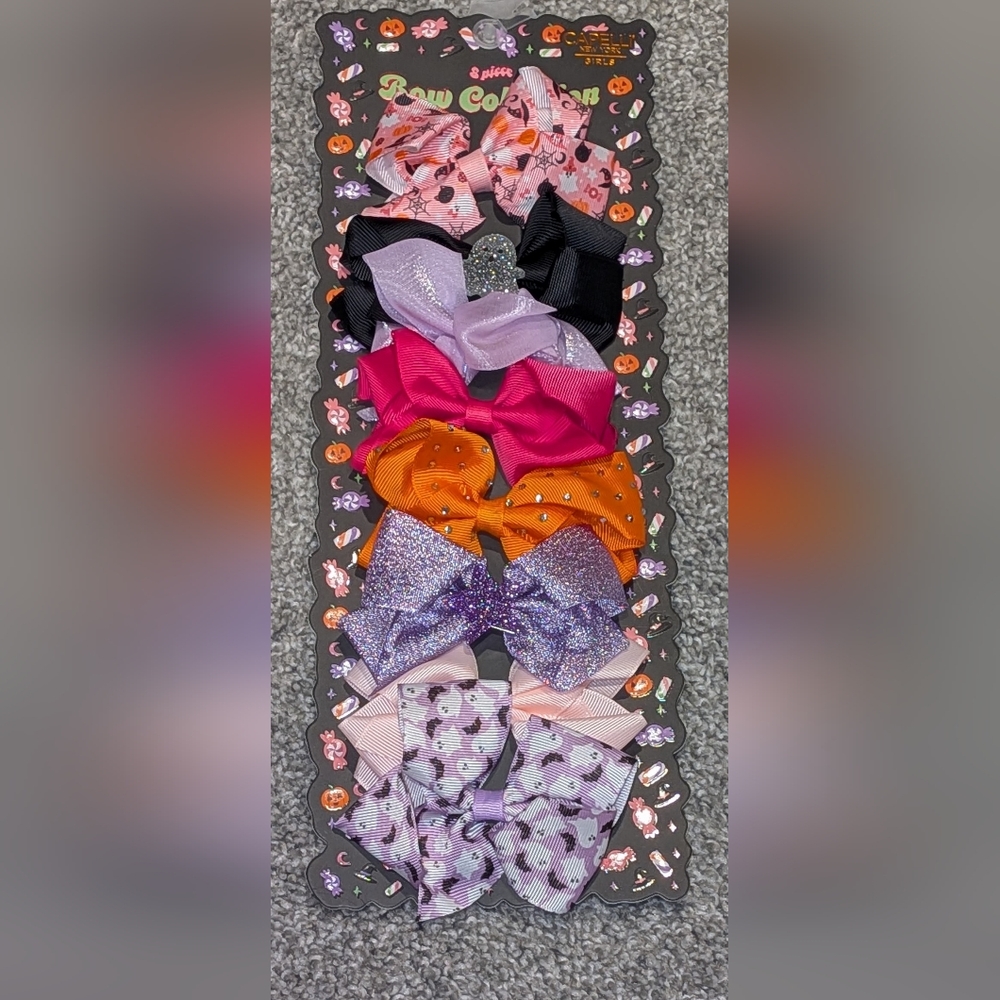 NWT,8 Piece, Halloween Inspired Hair Bows For Little Girls